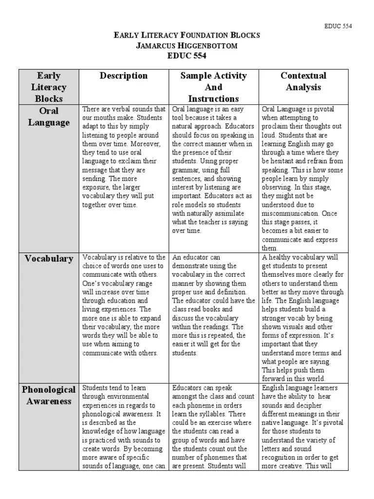 Early Literacy Foundation Blocks PDF Vocabulary Behavior Modification