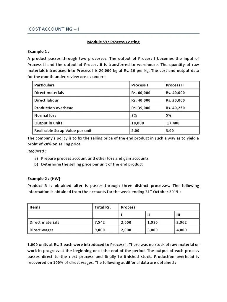 Process Costing Questions Sheet Assignment PDF Cost Output