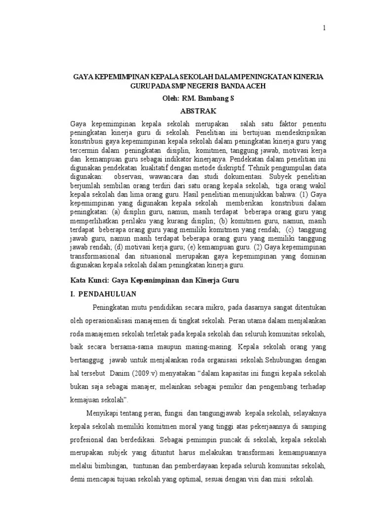 Jurnal Gaya Kepemimpinan Kepala Sekolah
