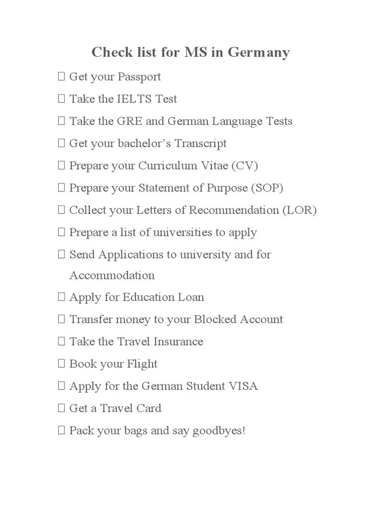 Check List For MS in Germany PDF