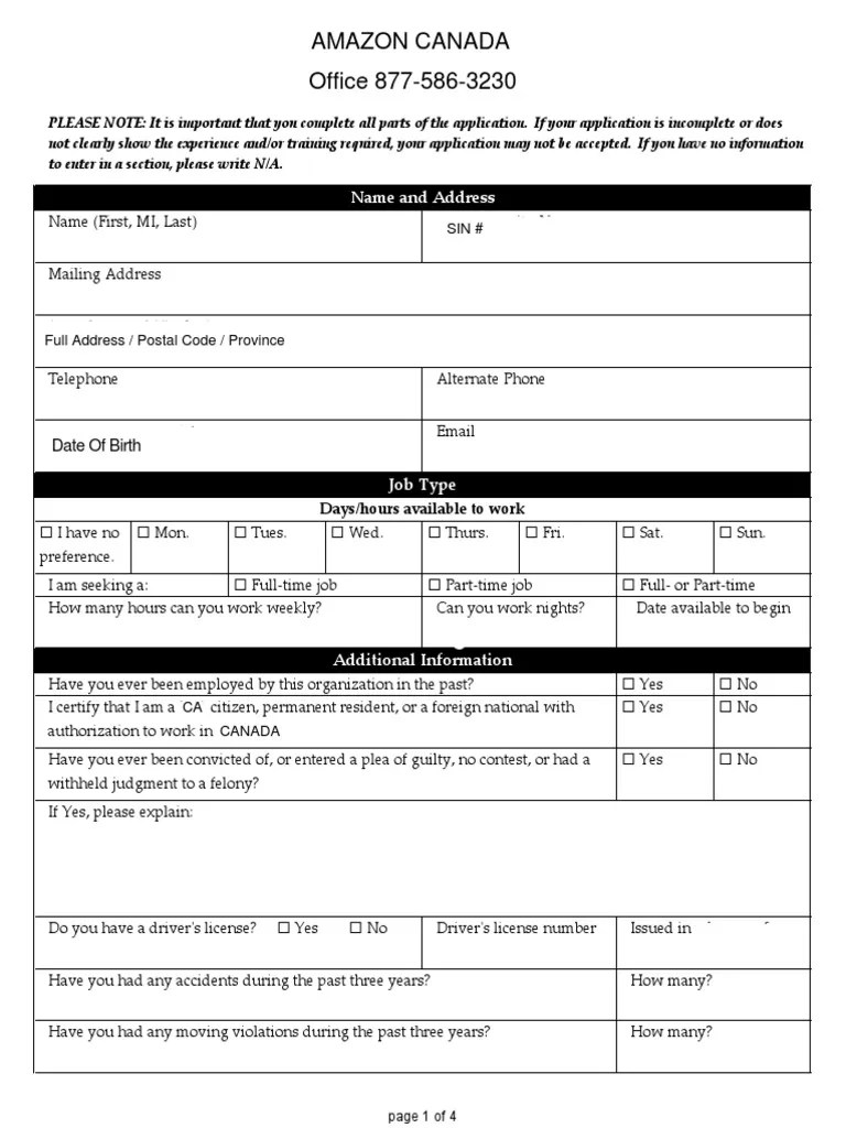 Amazon Job Application (1) Canada PDF Human Resources Nolo Contendere