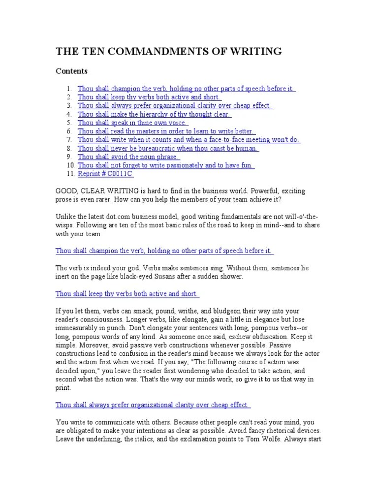 10 Commandments of Writing Thou Verb
