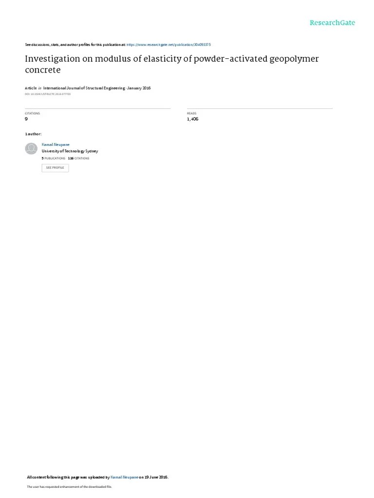 Investigation On Modulus of Elasticity of PowderActivated Geopolymer