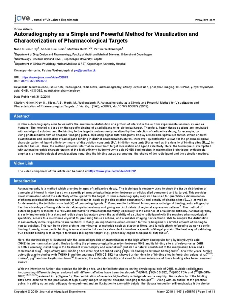 Jove Protocol 58879 Autoradiography As Simple Powerful Method For