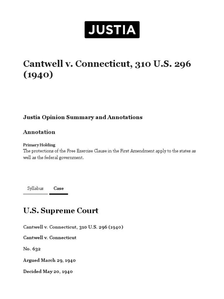 Cantwell v. Connecticut 310 U.S. 296 (1940) Justia US Supreme Court