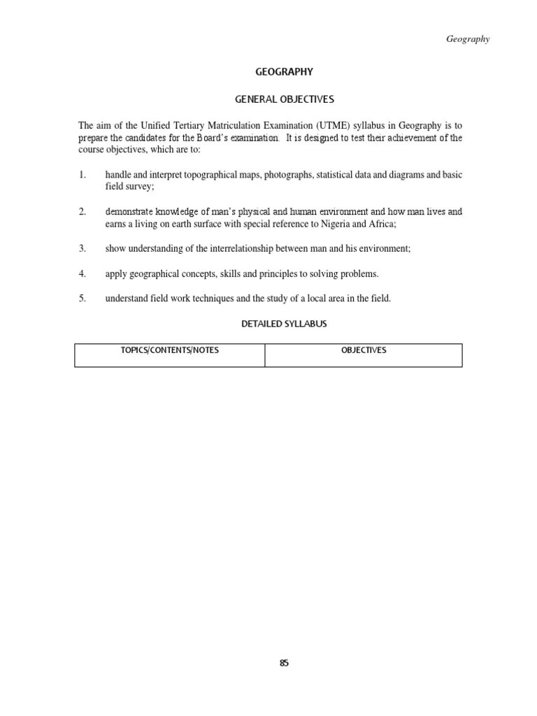 JAMB Syllabus For Geography PDF Soil Volcano