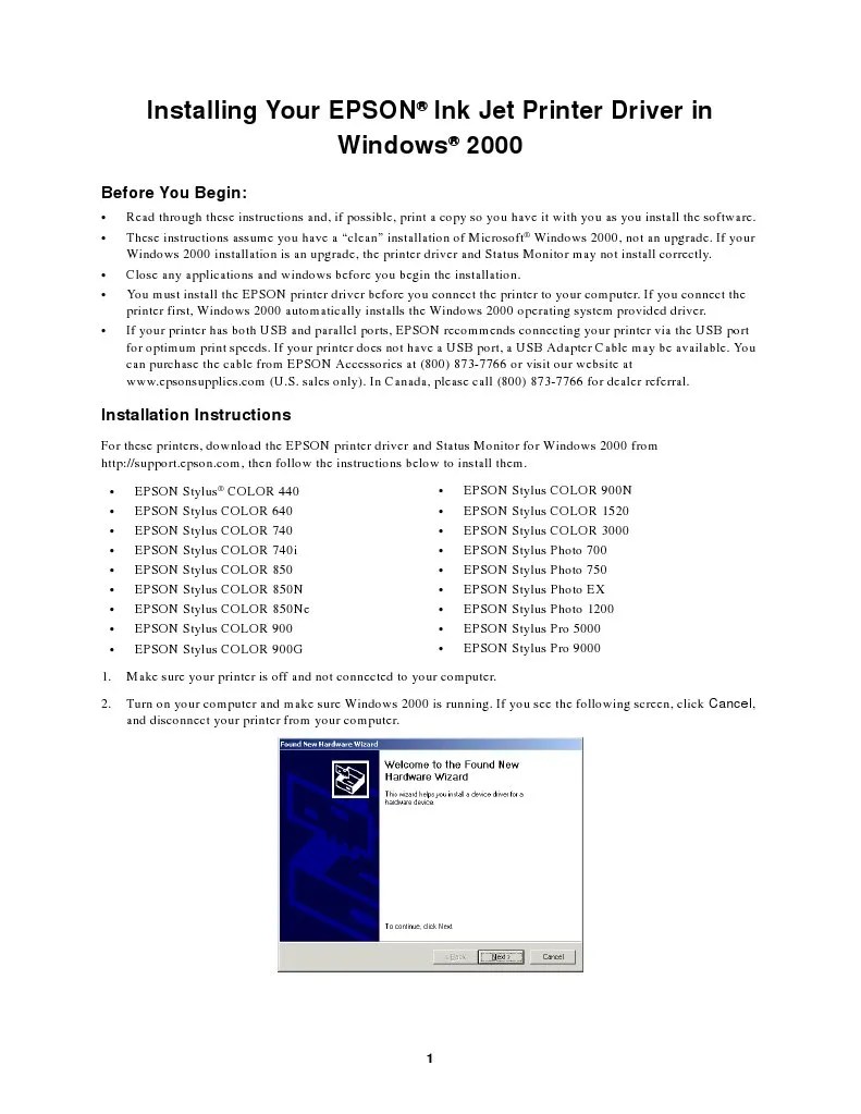 Installing Your EPSON Ink Jet Printer Driver in Windows 2000 PDF