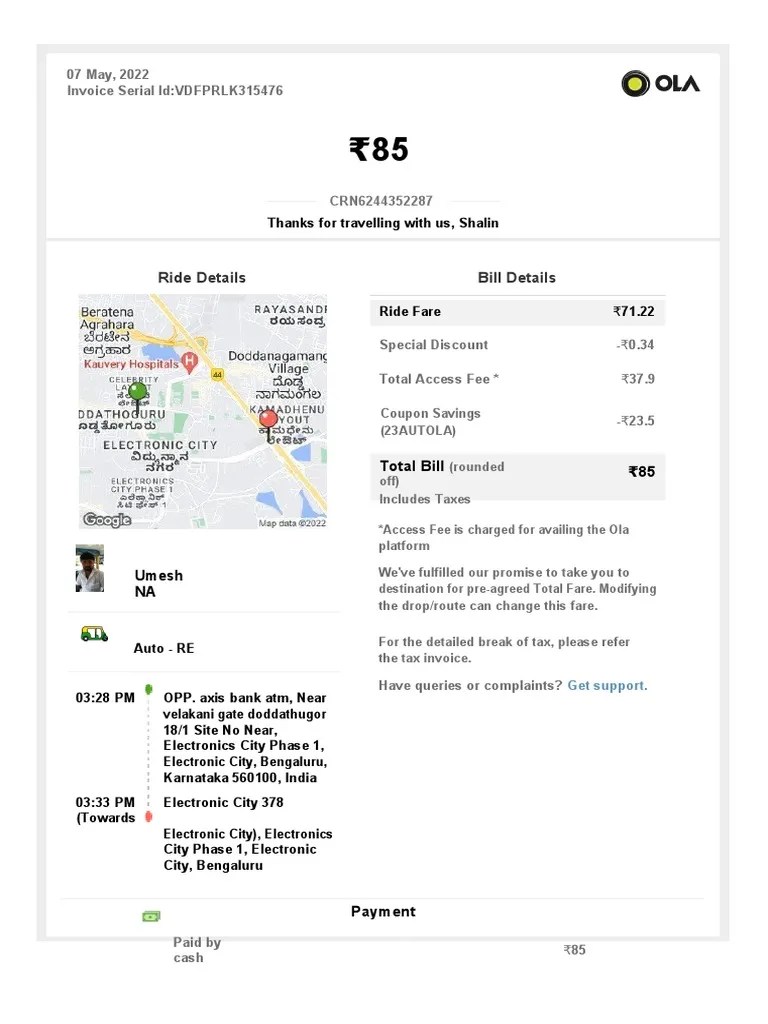 Ola Cab Invoice Template PDF Invoice Payments