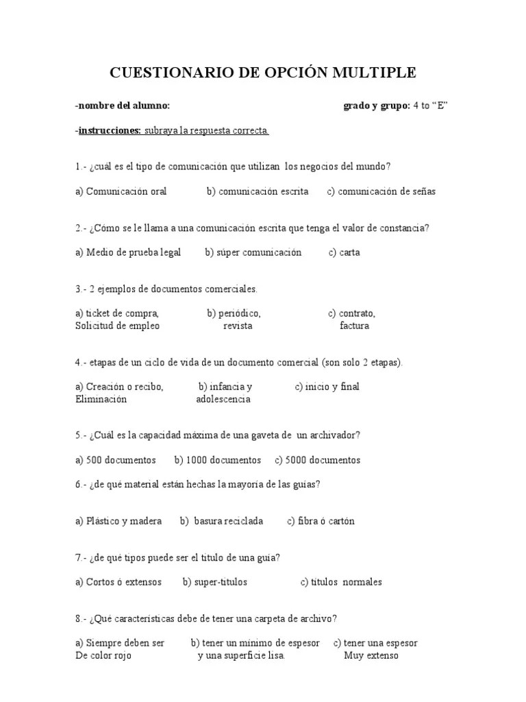 CUESTIONARIO DE OPCIÓN MULTIPLE