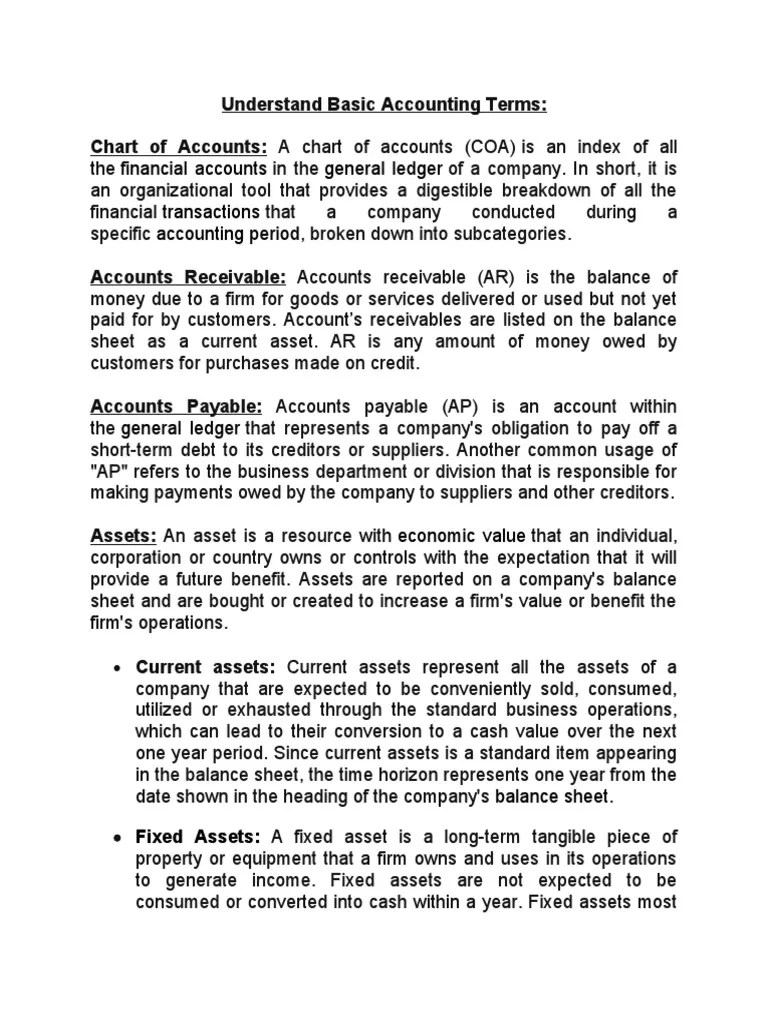 Understand Basic Accounting Terms PDF Debits And Credits Expense