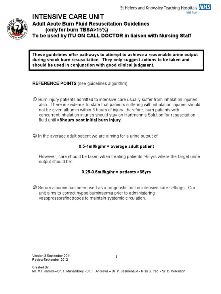 Burn Fluid Guidelines PDF Intensive Care Unit Burn