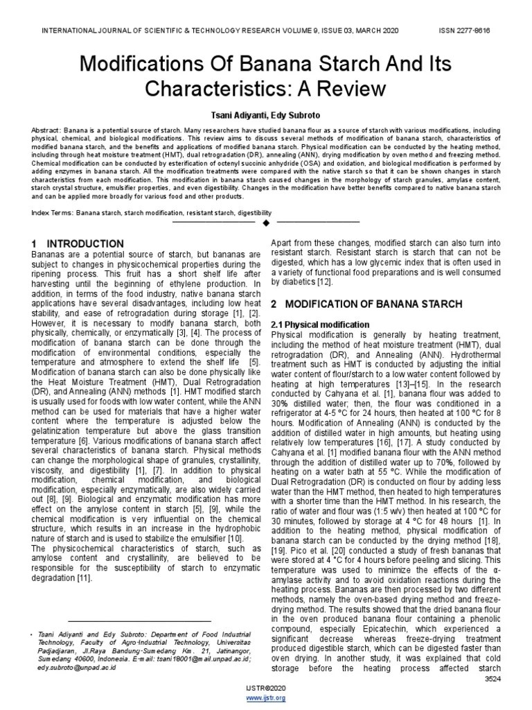 Modifications of Banana Starch and Its Characteristics A Review PDF