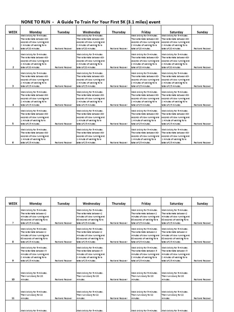 NONE TO RUN A Guide To Train For Your First 5K (3.1 Miles) Event PDF