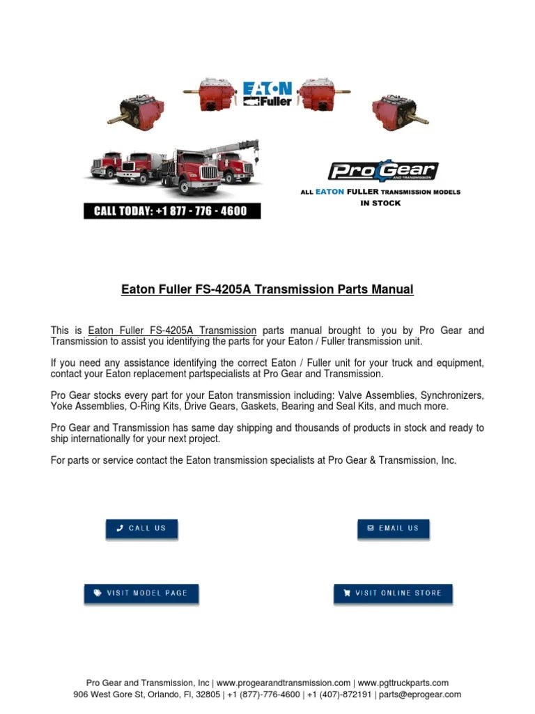 Eaton Fuller FS-4205A Transmission Parts Manual | PDF | Manual