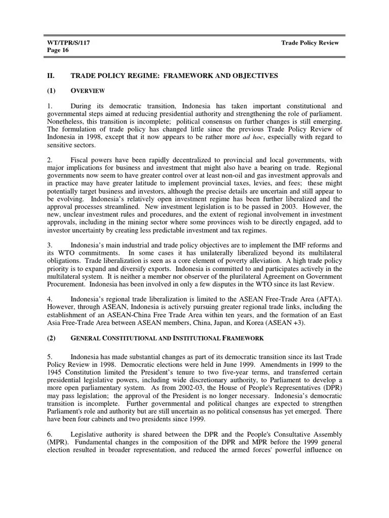 II. Trade Policy Regime Framework and Objectives (1) O PDF World