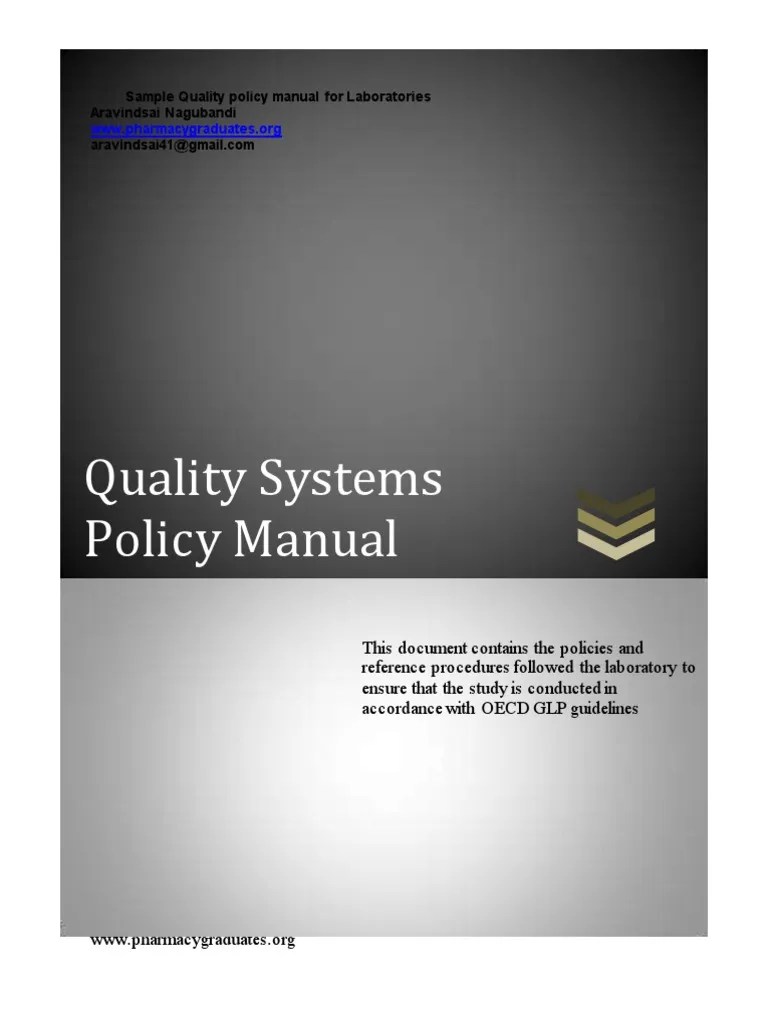Sample Quality Manual for Laboratories Business Wellness