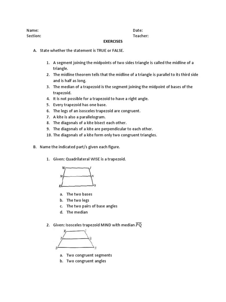 Sample Exercises Trapezoids&kites PDF