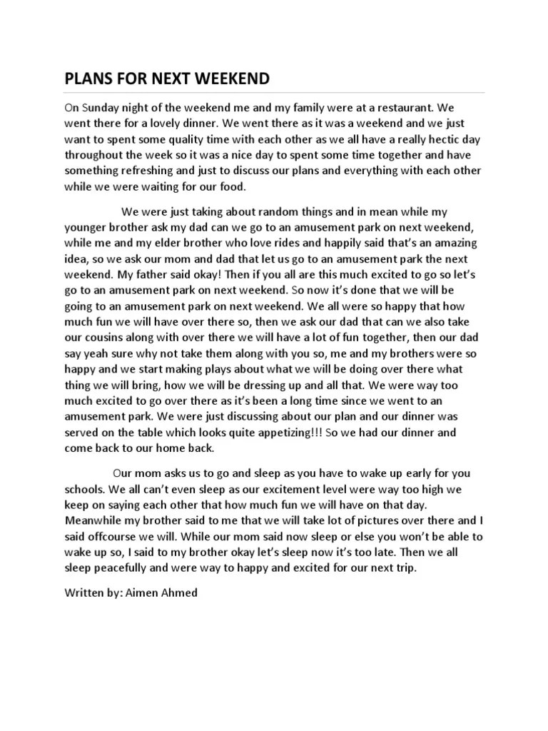 Plans For Next Weekend PDF PDF