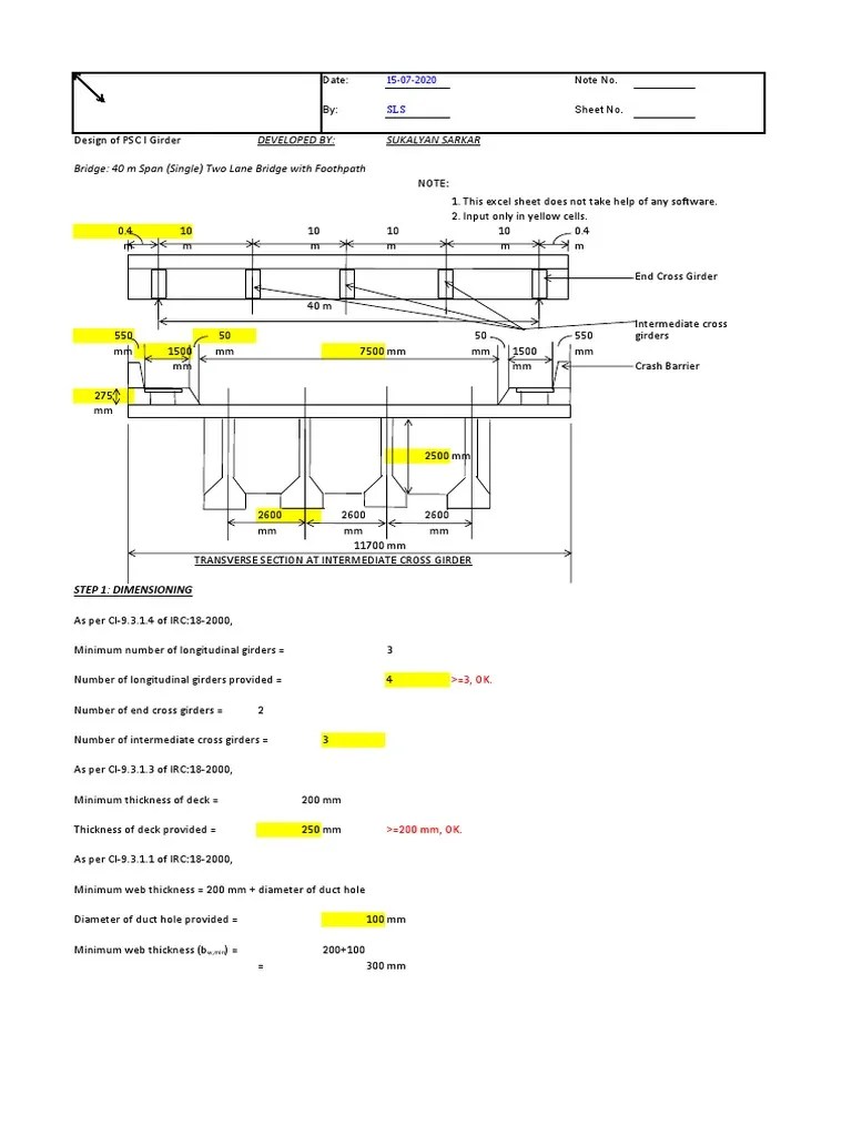 PSC I Girder Design by IRC Code (Old) PDF Bridge Beam (Structure)