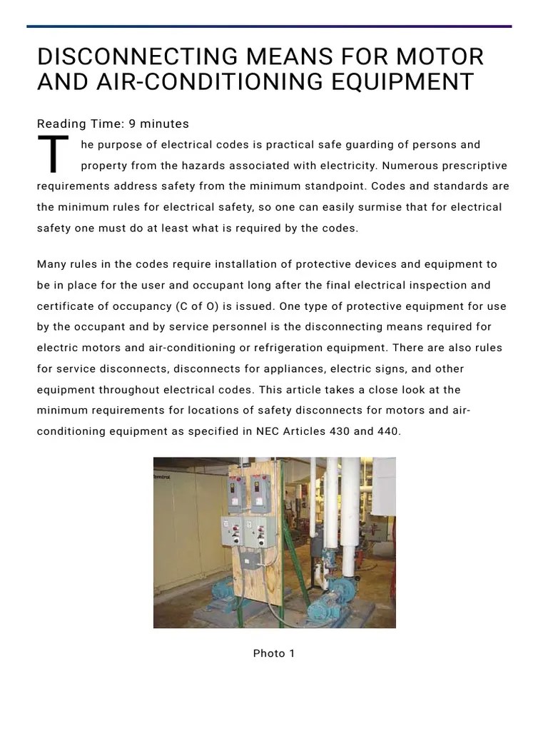 Disconnecting Means For Motor and AirConditioning PDF Refrigerator
