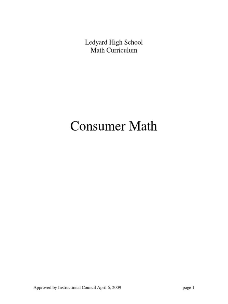 Consumer Math Ledyard High School Math Curriculum PDF Finance