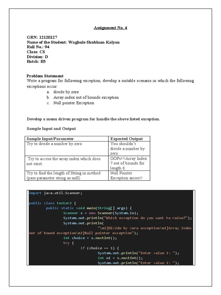 Handling Common Exceptions A MenuDriven Java Program to Demonstrate and Catch Divide by Zero