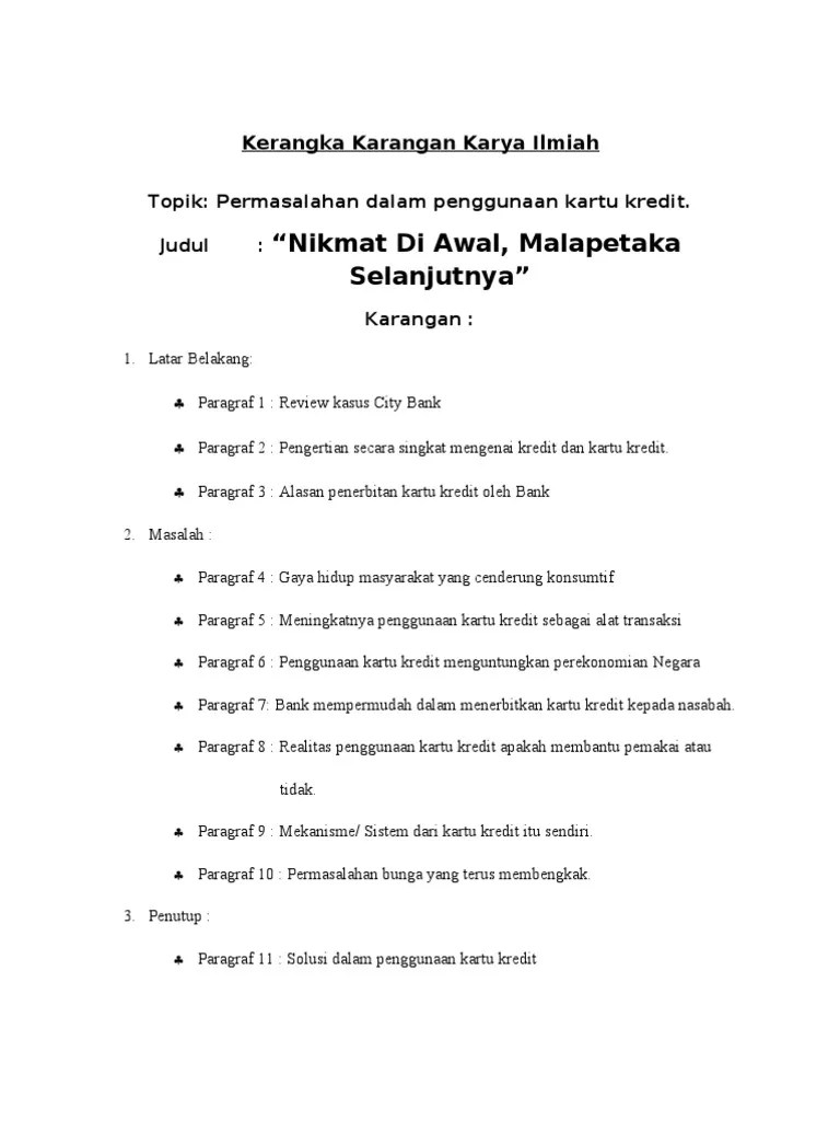 Kerangka Karangan Karya Ilmiah Kredit