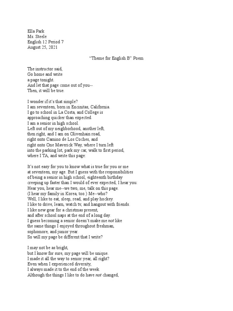 ella park theme for english b poem PDF