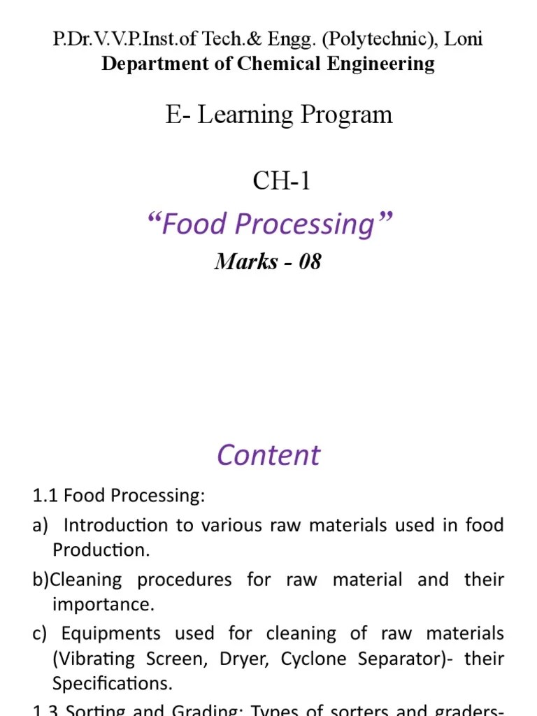CH1 Food Processing PDF Foods Food Processing