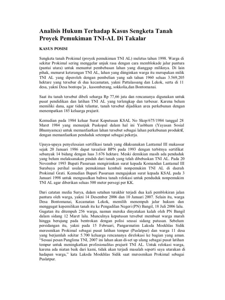 Analisis Hukum Terhadap Kasus Sengketa Tanah Proyek Pemukiman TNI | PDF