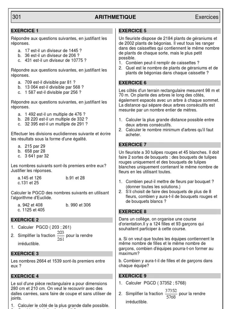 301 Exercices | PDF | Algèbre générale | Arithmétique