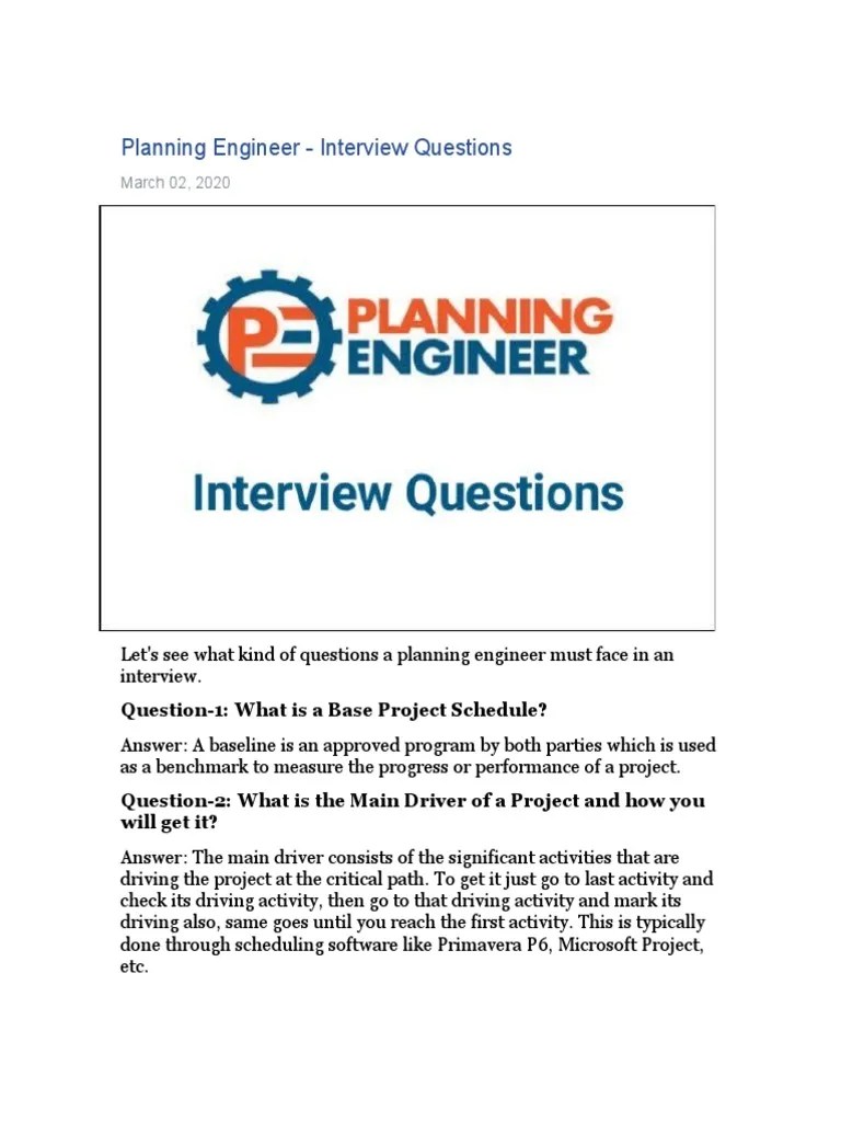 Planning Engineer Interview Questions PDF Performance Indicator Business