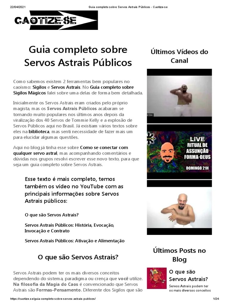 Guia Completo Sobre Servos Astrais Públicos CaotizeSe PDF Gnose