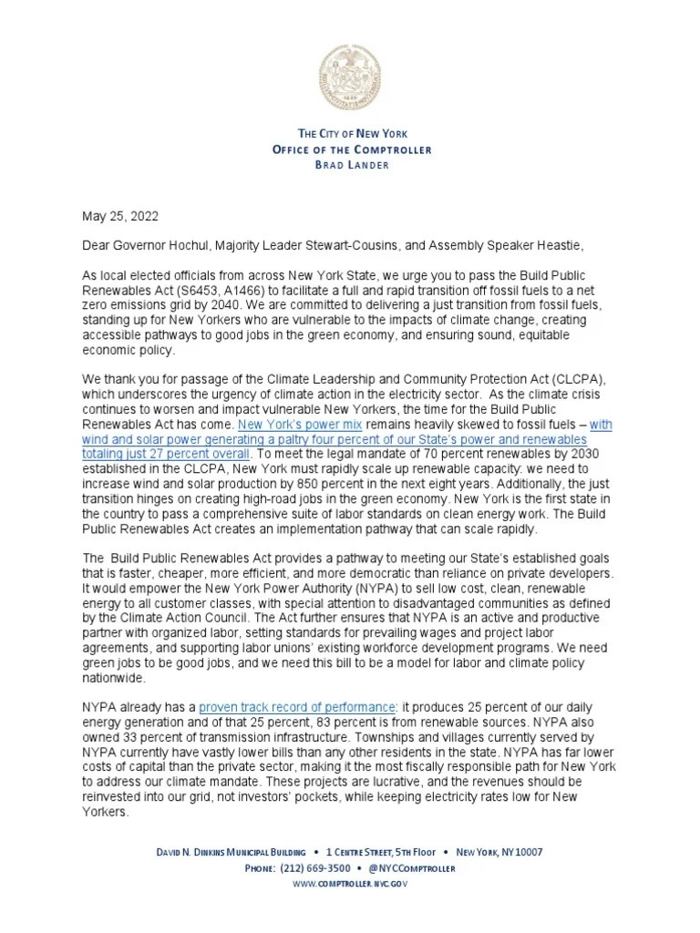 Build Public Renewables Letter PDF Renewable Energy Climate