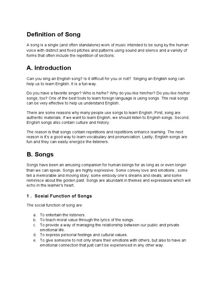 Definition of Song PDF Refrain Song Structure