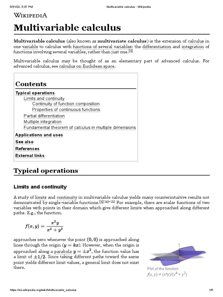 Multivariable Calculus Multivariable Calculus (Also Known As