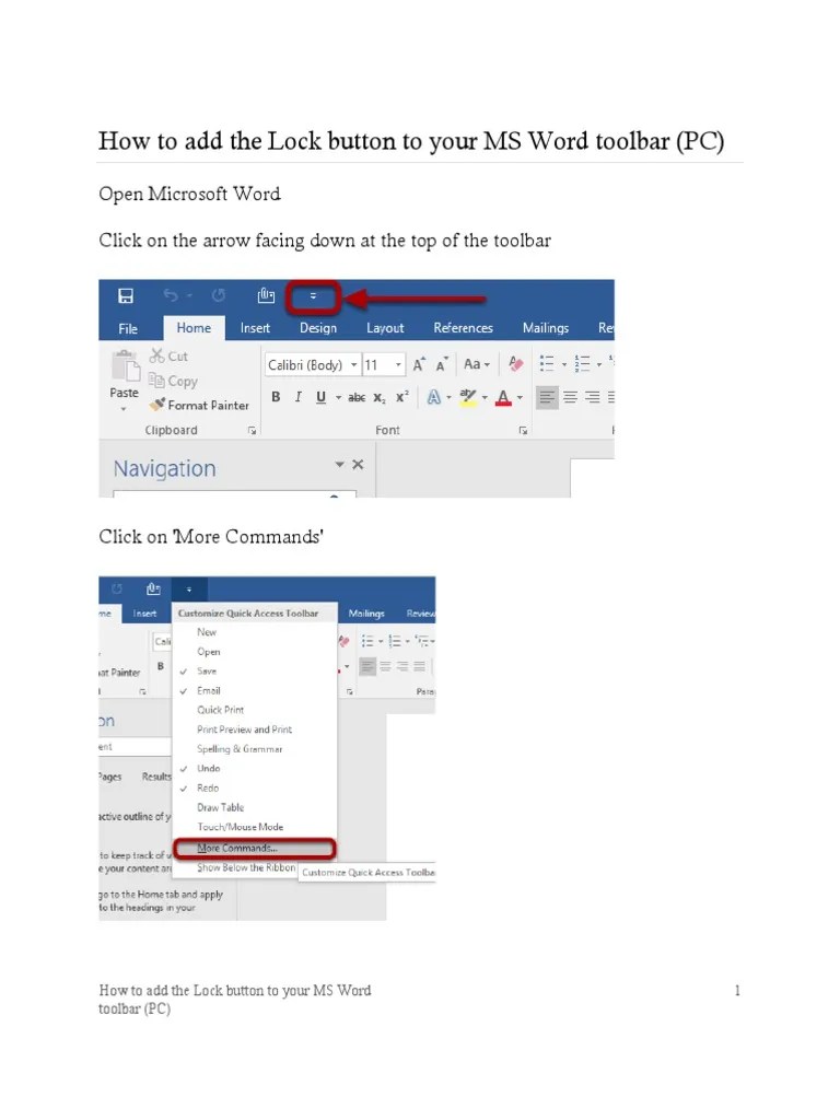 How To Add The Lock Button To Your MS Word Toolbar (PC) PDF