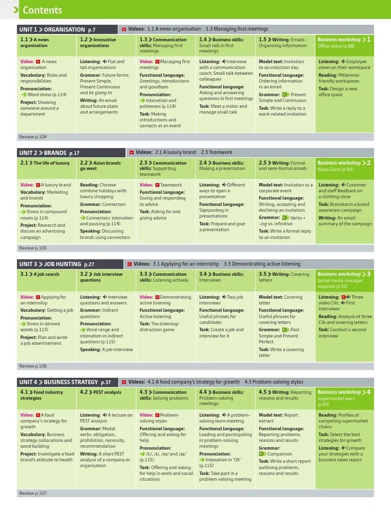 Business Partner B1+ Coursebook Contents | PDF | Communication | Grammar