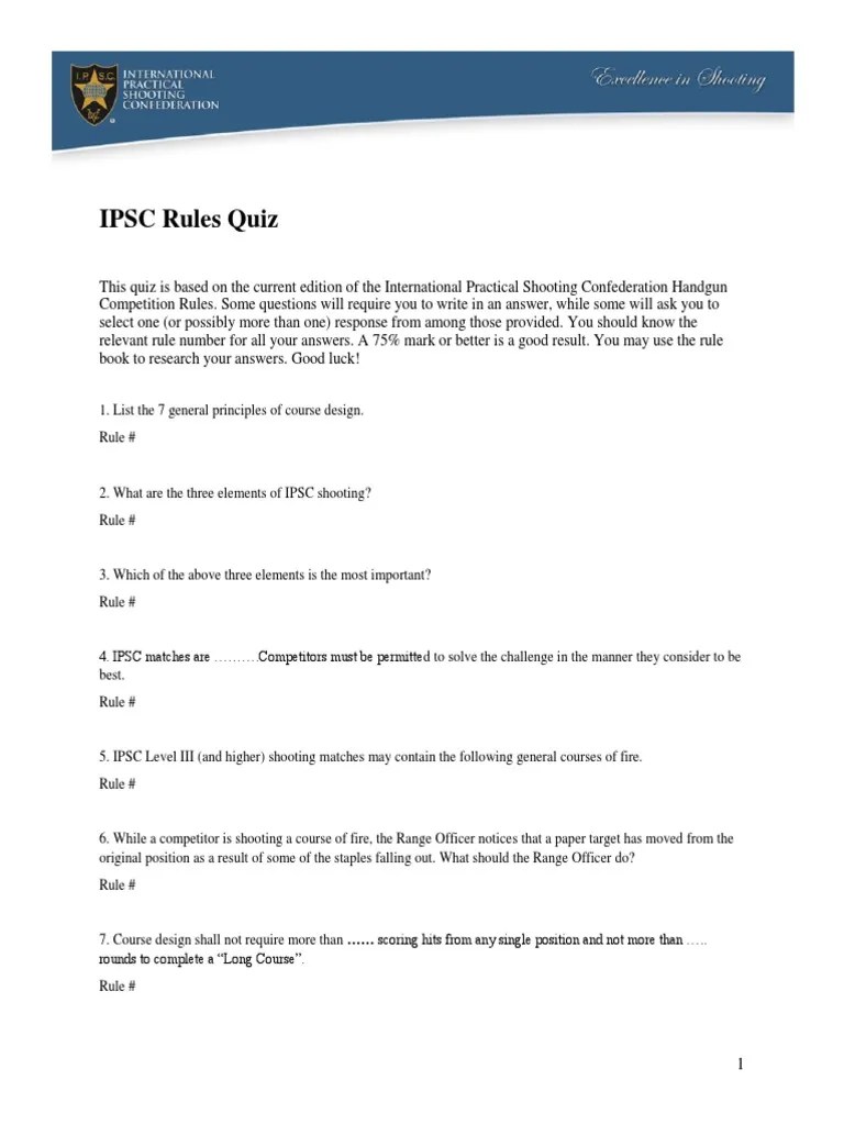 IPSC_Rules_Quiz PDF Projectile Weapons Ballistics