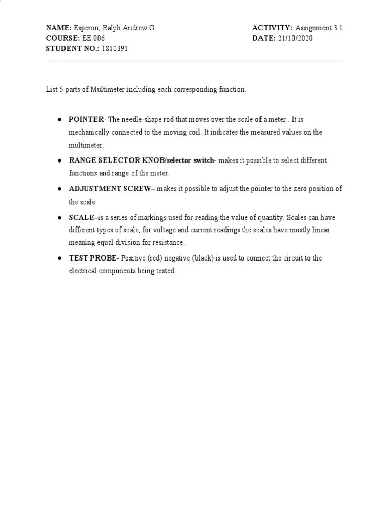 Assignment 3.1. Parts of Multimeter PDF