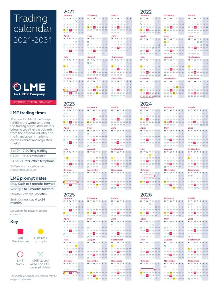 LME Trading Calendar 2021 2031 PDF Currency International Finance