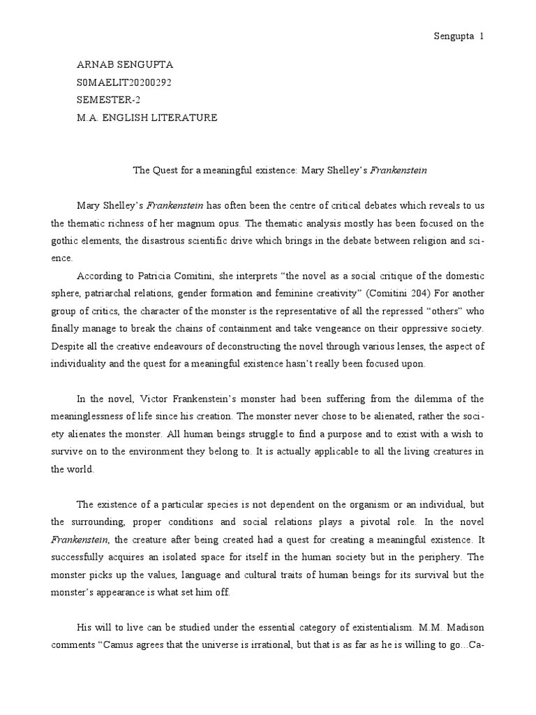 The Monster's Quest for Meaningful Existence PDF Frankenstein