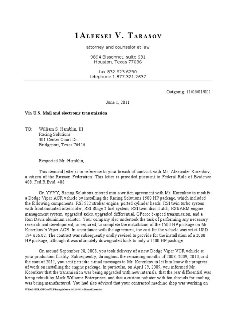 Advantages of sending a letter of demand: 2011.06.01 - Demand Letter | Negligence | Misrepresentation