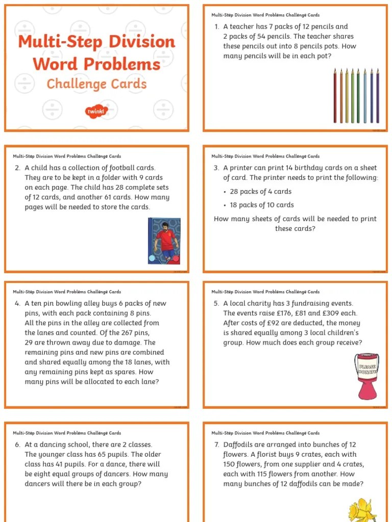 Multi-Step Division Word Problems: Challenge Cards | PDF