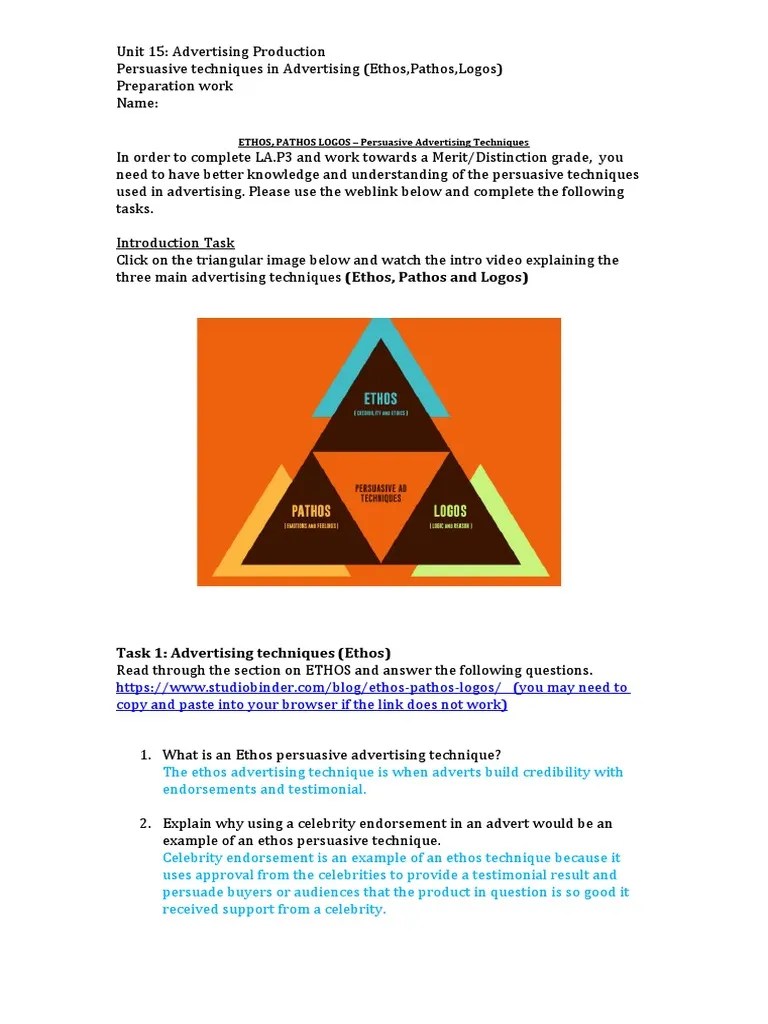 Persuasive Techniques in Advertising Preparation Work 1 PDF