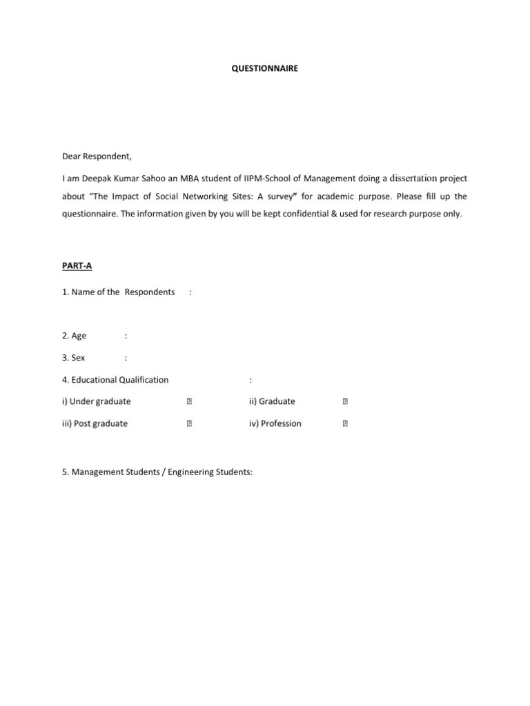 Social Networking Questionnaire PDF Social Network Social