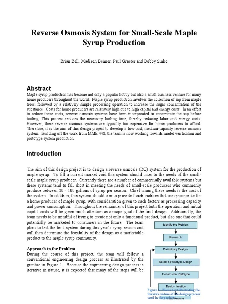 Reverse Osmosis System For Small Scale Maple PDF Maple Syrup
