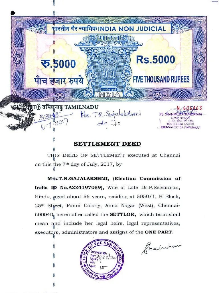 Settlement Deed English Format PDF