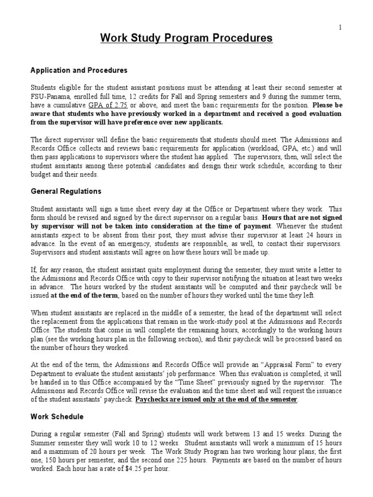 Work Study Program Procedures PDF University And College Admission