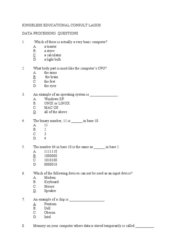 Data Processing Questions PDF Computer Data Storage Input/Output